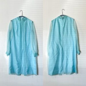 VINTAGE 1970s Shift Dress With Balloon Sleeves and Vest